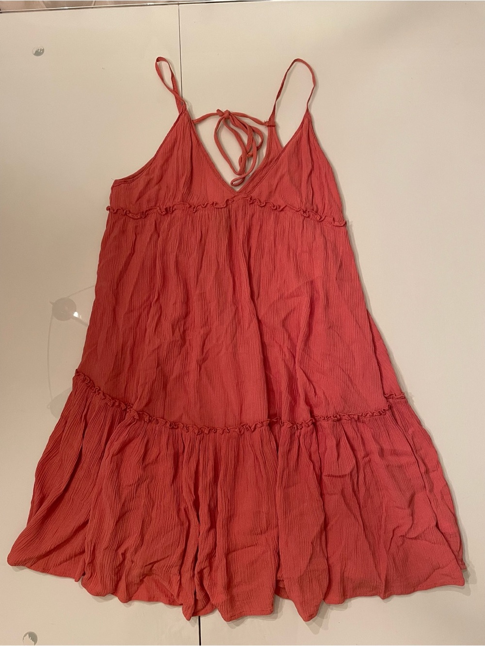 wild fable Coral Pink Tiered Sundress with Spaghetti Straps